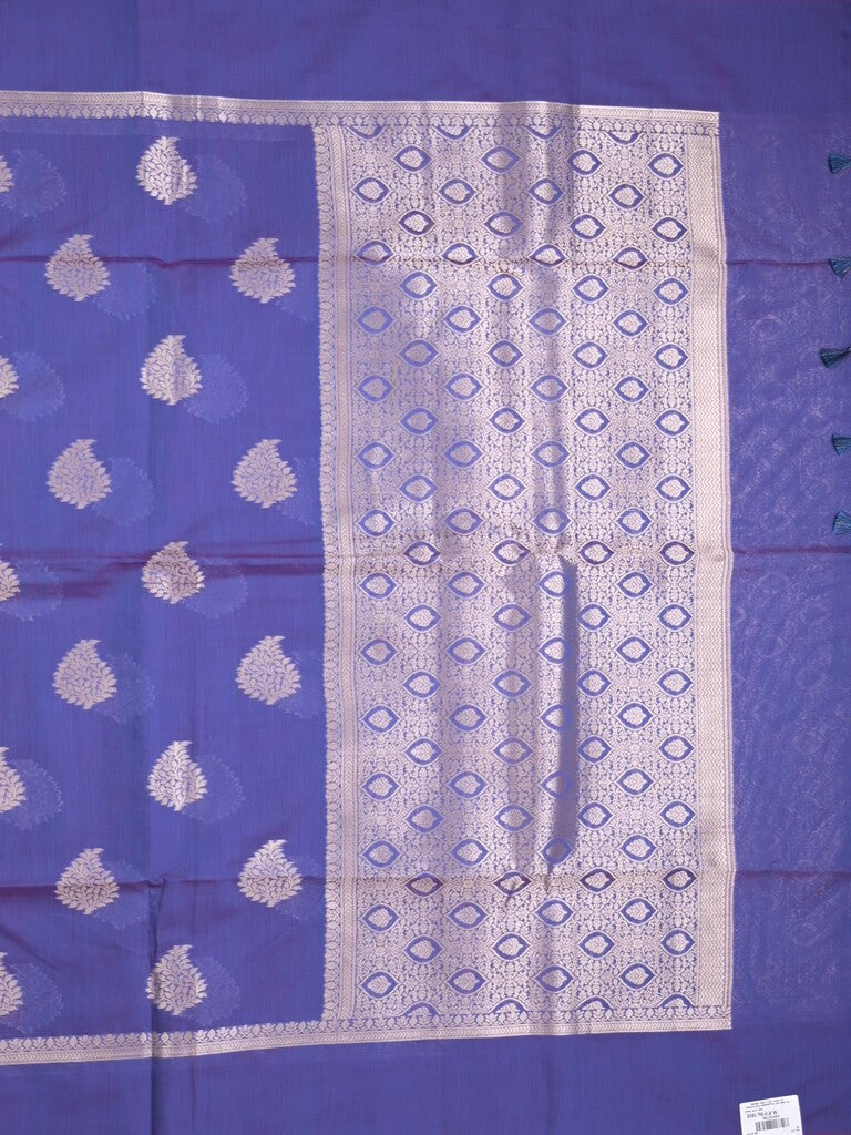 Chanderi fancy saree royal blue color allover zari motifs and zari border with brocade pallu and blouse