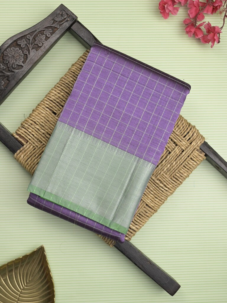 Mangalagiri fancy saree purple color allover zari checks & kaddi border with contrast pallu and plain blouse