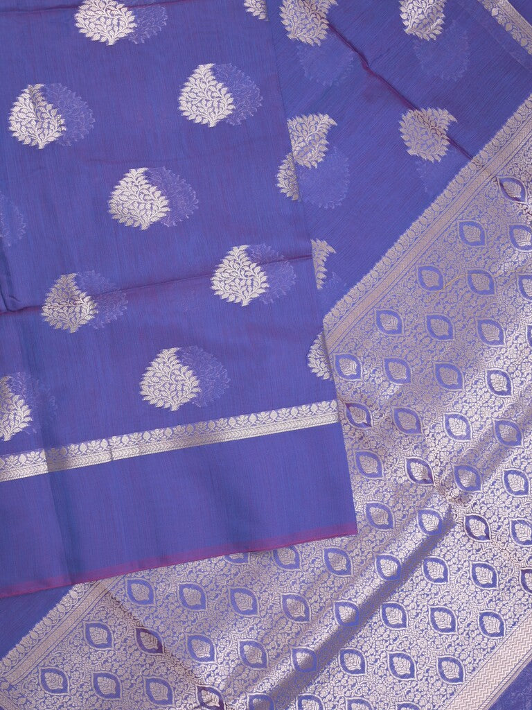 Chanderi fancy saree royal blue color allover zari motifs and zari border with brocade pallu and blouse