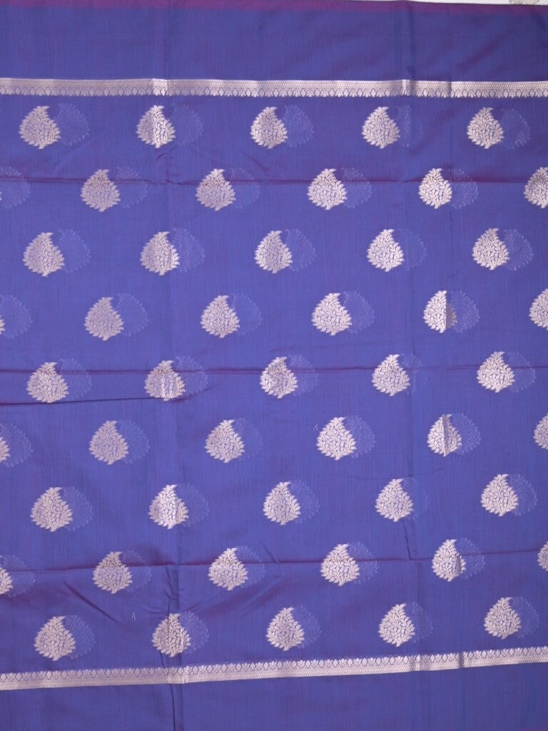 Chanderi fancy saree royal blue color allover zari motifs and zari border with brocade pallu and blouse