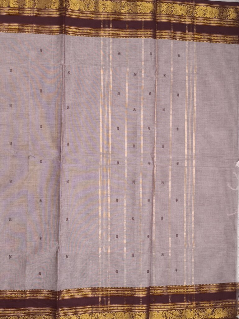 Kanchi cotton saree allover motifs with contrast border and attached self blouse