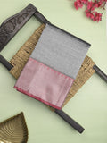 Mangalagiri fancy saree grey color allover zari checks & kaddi border with contrast pallu and plain blouse