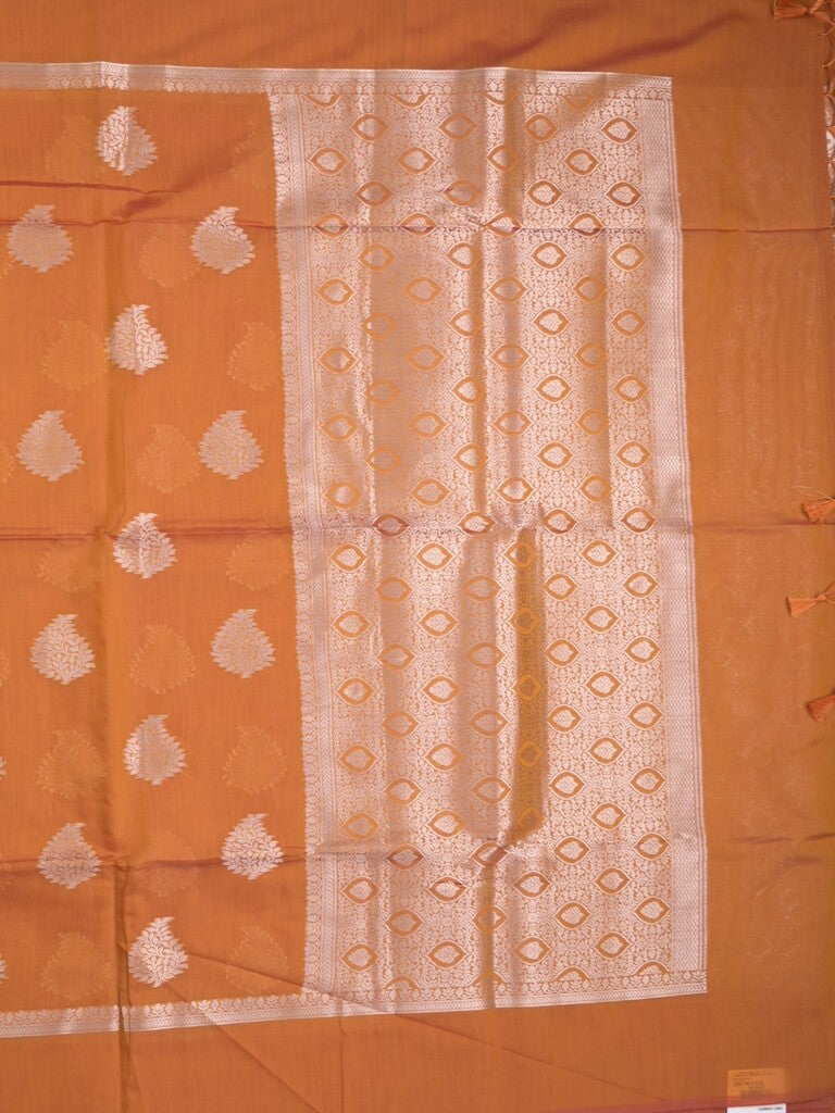 Chanderi fancy saree bronze color allover zari motifs and zari border with brocade pallu and blouse