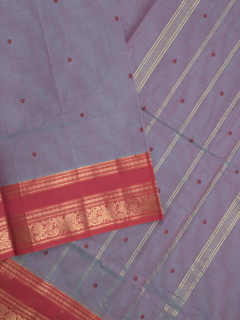 Kanchi cotton saree allover motifs with contrast border and attached self blouse