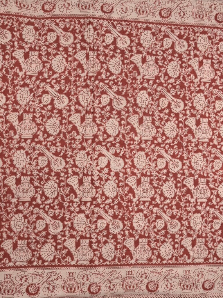 Kalamakari cotton saree red color allover prints & printed border with printed pallu and contrast blouse