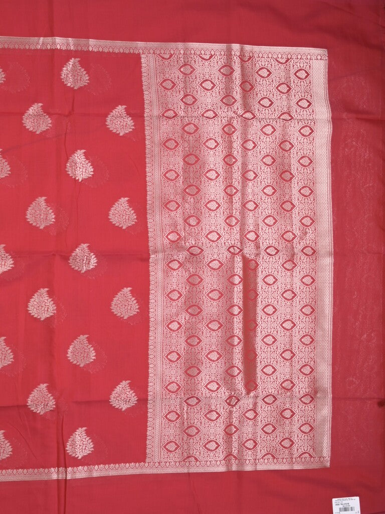 Chanderi fancy saree red color allover zari motifs and zari border with brocade pallu and blouse