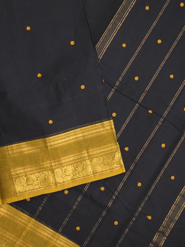 Kanchi cotton saree allover motifs with contrast border and attached self blouse