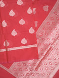 Chanderi fancy saree red color allover zari motifs and zari border with brocade pallu and blouse