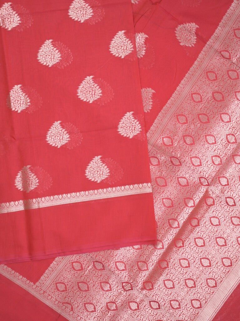 Chanderi fancy saree red color allover zari motifs and zari border with brocade pallu and blouse