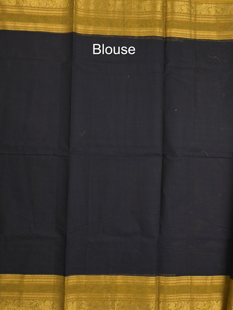Kanchi cotton saree allover motifs with contrast border and attached self blouse