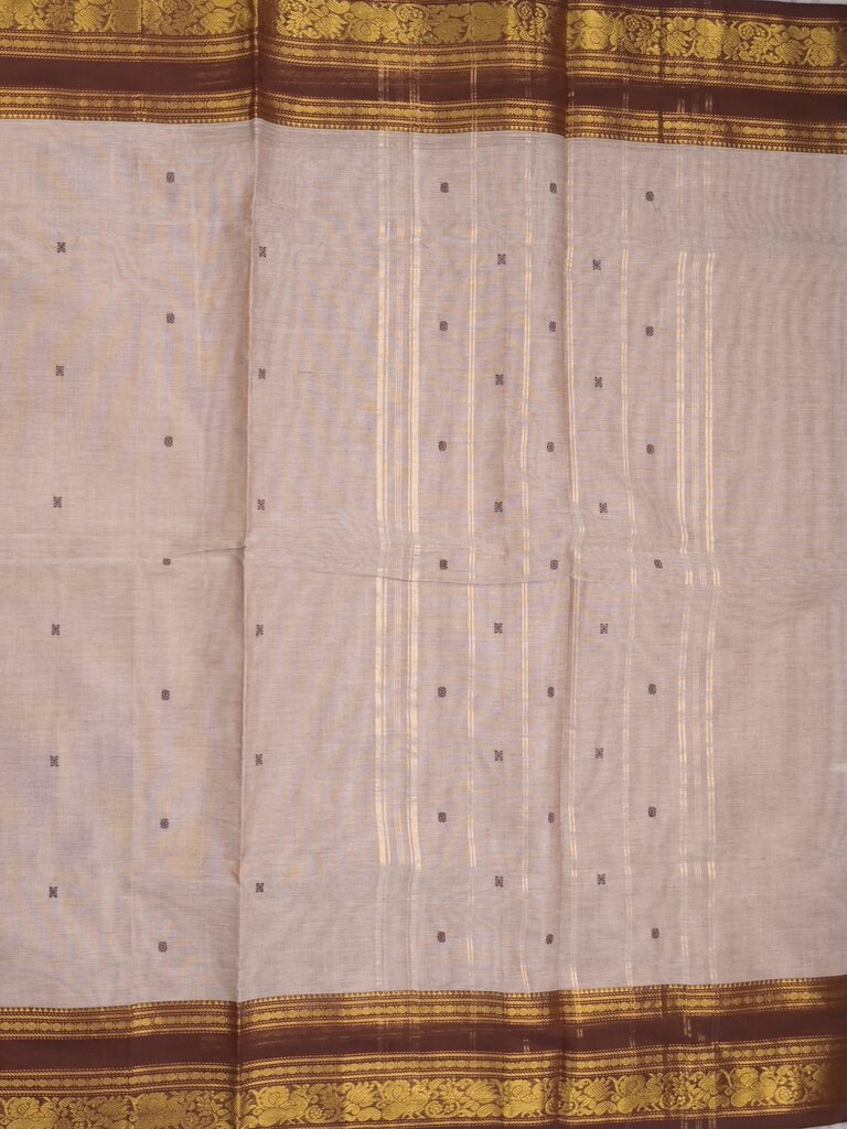Kanchi cotton saree allover motifs with contrast border and attached self blouse
