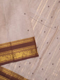 Kanchi cotton saree allover motifs with contrast border and attached self blouse