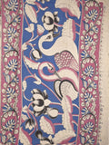 Kalamakari cotton saree half white color allover prints & printed border with printed pallu and contrast blouse