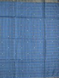 Tussar fancy saree blue color allover checks, mirror work with short zari border with printed pallu and blouse