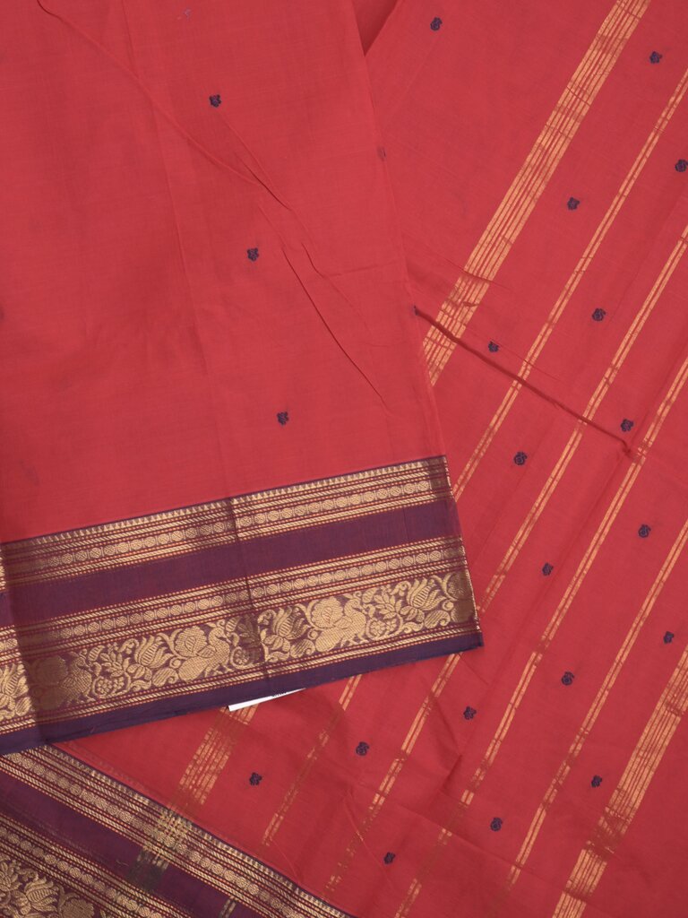 Kanchi cotton saree allover motifs with contrast border and attached self blouse