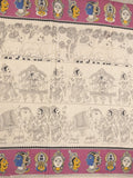 Kalamakari cotton saree half white color allover prints & printed border with printed pallu and contrast blouse