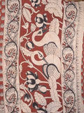 Kalamakari cotton saree maroon color allover prints & printed border with printed pallu and contrast blouse