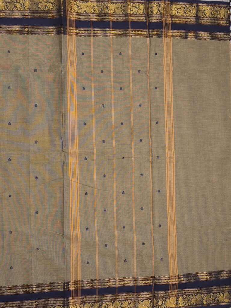 Kanchi cotton saree allover motifs with contrast border and attached self blouse