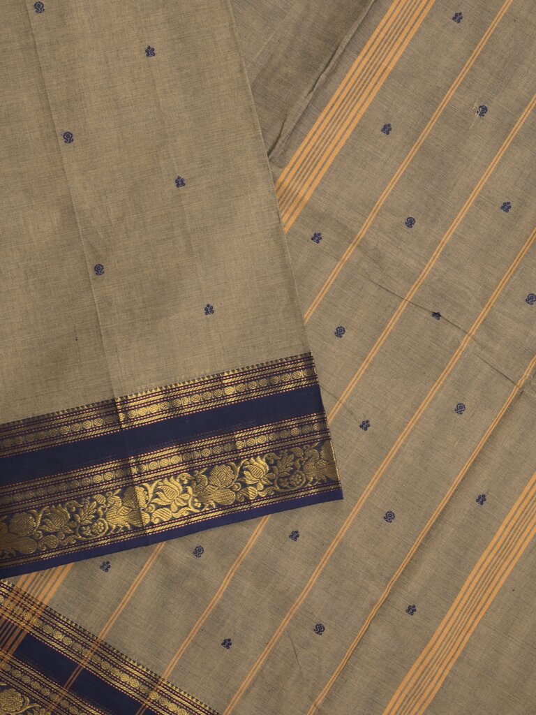 Kanchi cotton saree allover motifs with contrast border and attached self blouse