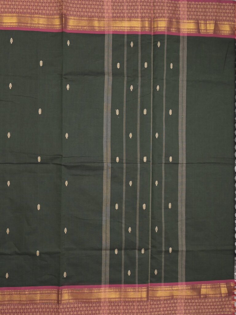 Kanchi cotton saree allover motifs with contrast border and attached self blouse