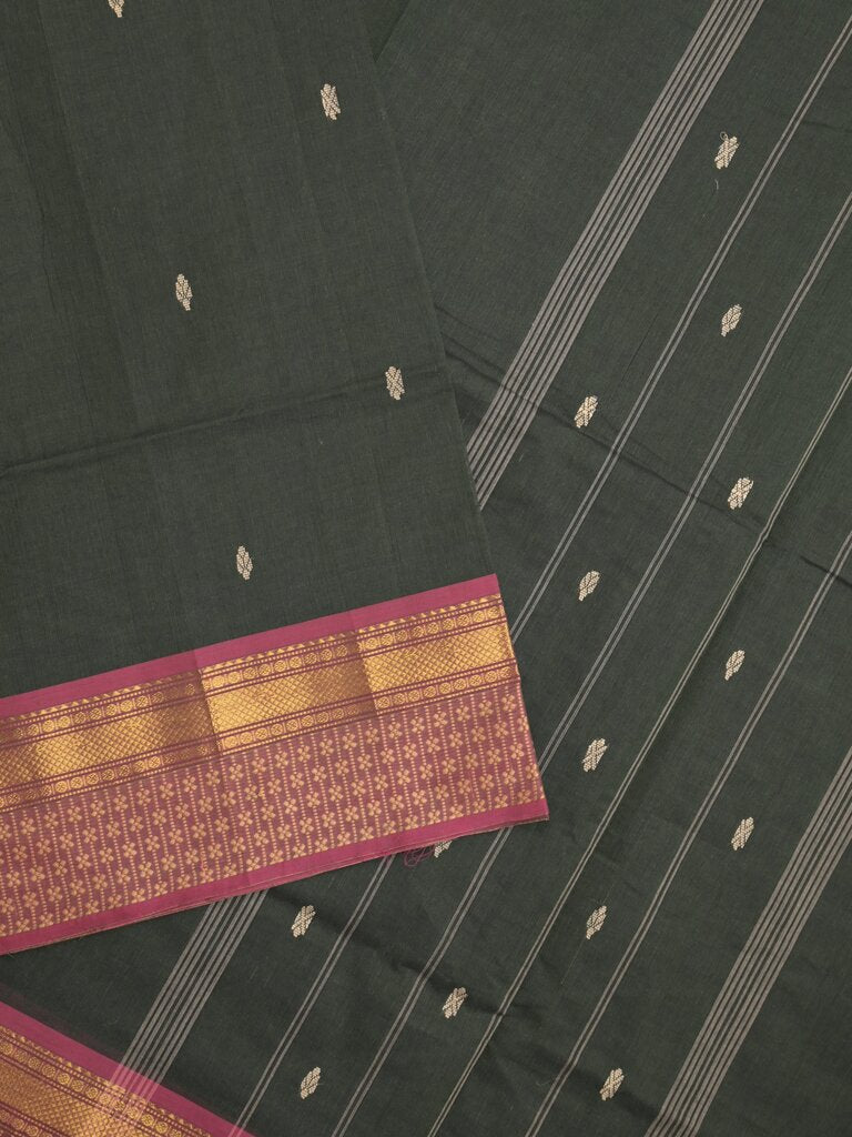 Kanchi cotton saree allover motifs with contrast border and attached self blouse
