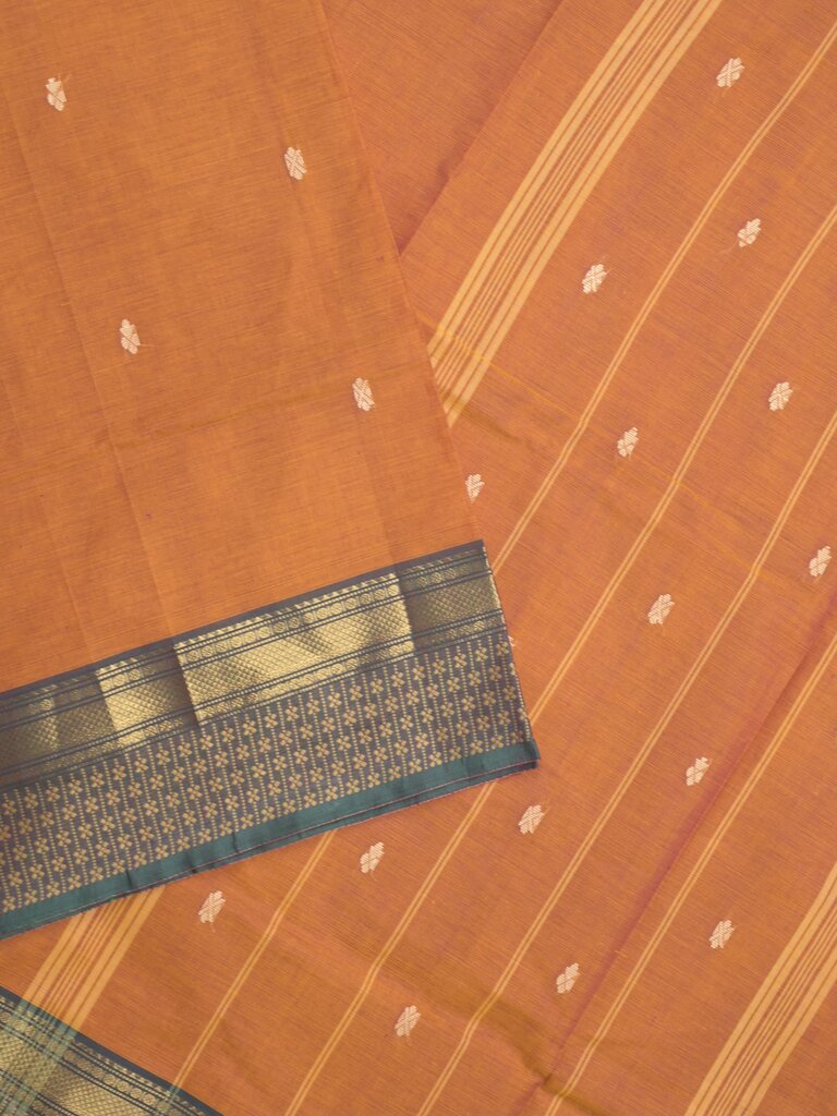 Kanchi cotton saree allover motifs with contrast border and attached self blouse