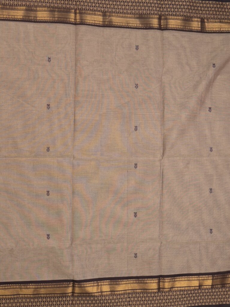 Kanchi cotton saree allover motifs with contrast border and attached self blouse