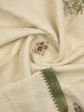 Lenin tissue embroidered fancy saree in cream color with embroidery pallu and matching blouse