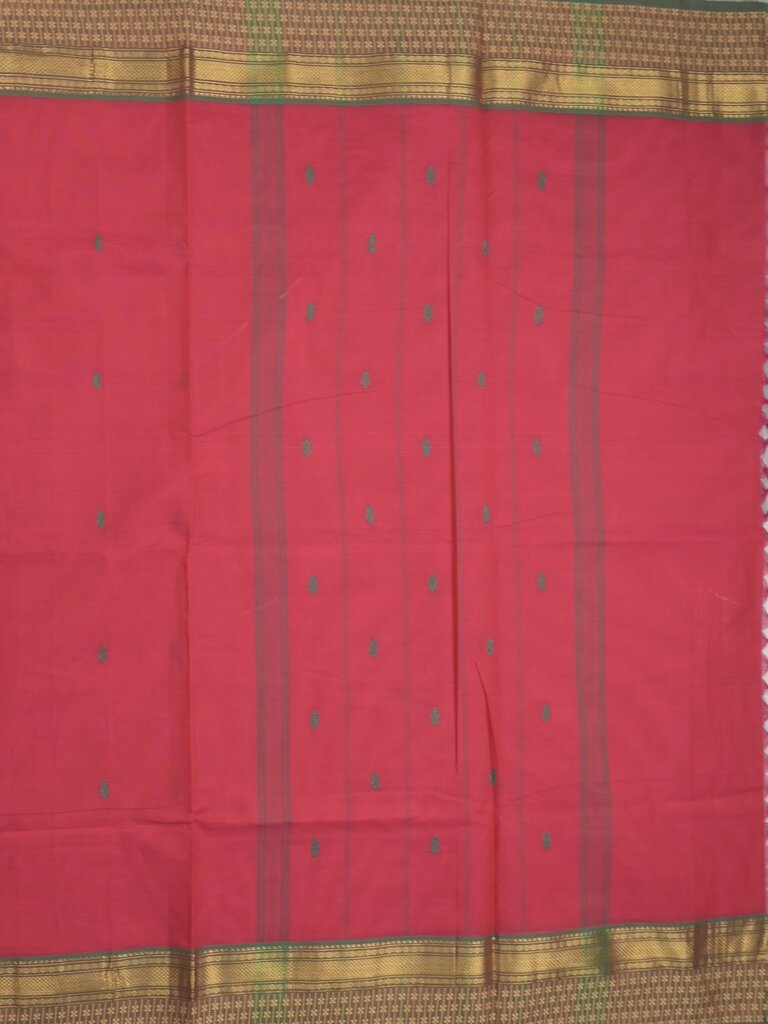Kanchi cotton saree allover motifs with contrast border and attached self blouse