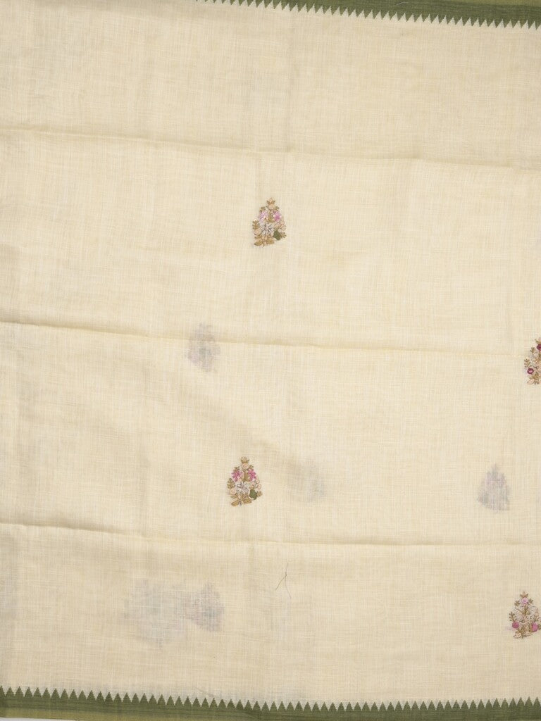 Lenin tissue embroidered fancy saree in cream color with embroidery pallu and matching blouse