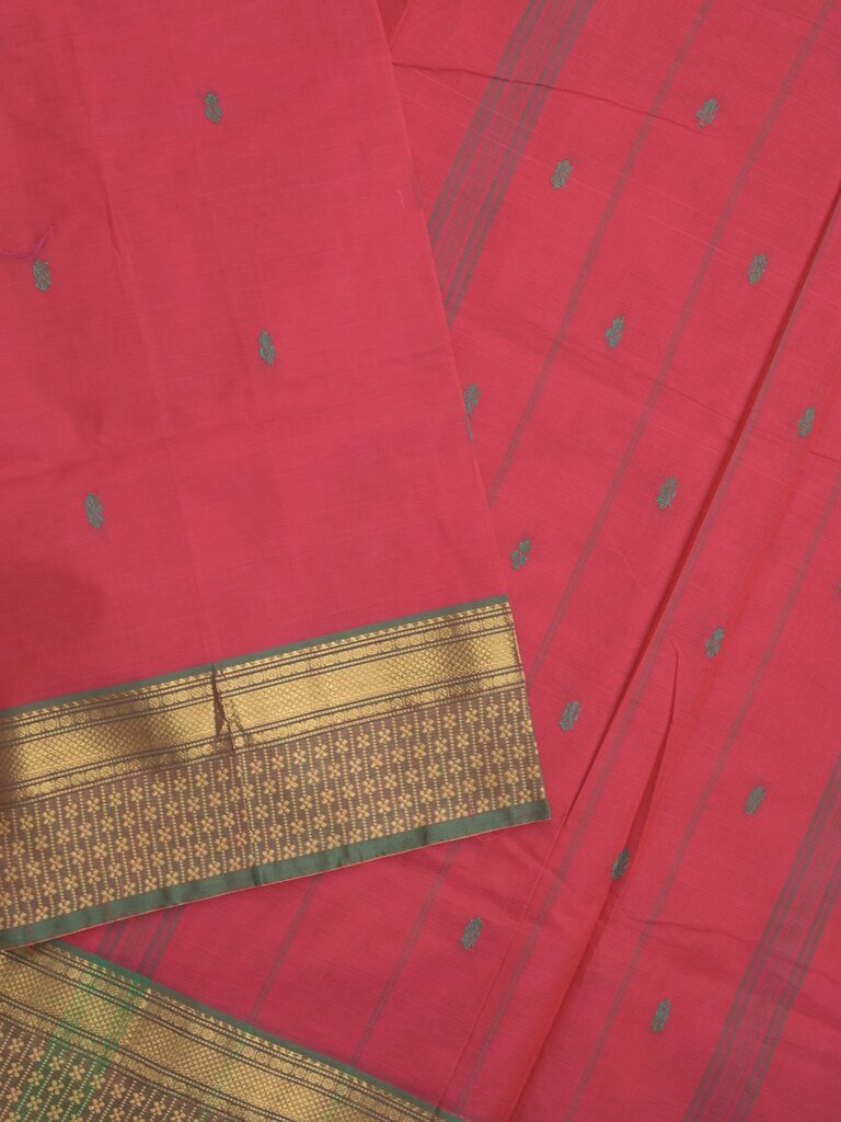 Kanchi cotton saree allover motifs with contrast border and attached self blouse