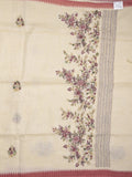 Lenin tissue embroidered fancy saree in cream color with embroidery pallu and matching blouse