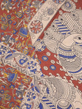 Kalamakari cotton saree maroon color allover prints & printed border with printed pallu and contrast blouse