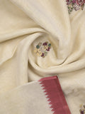 Lenin tissue embroidered fancy saree in cream color with embroidery pallu and matching blouse