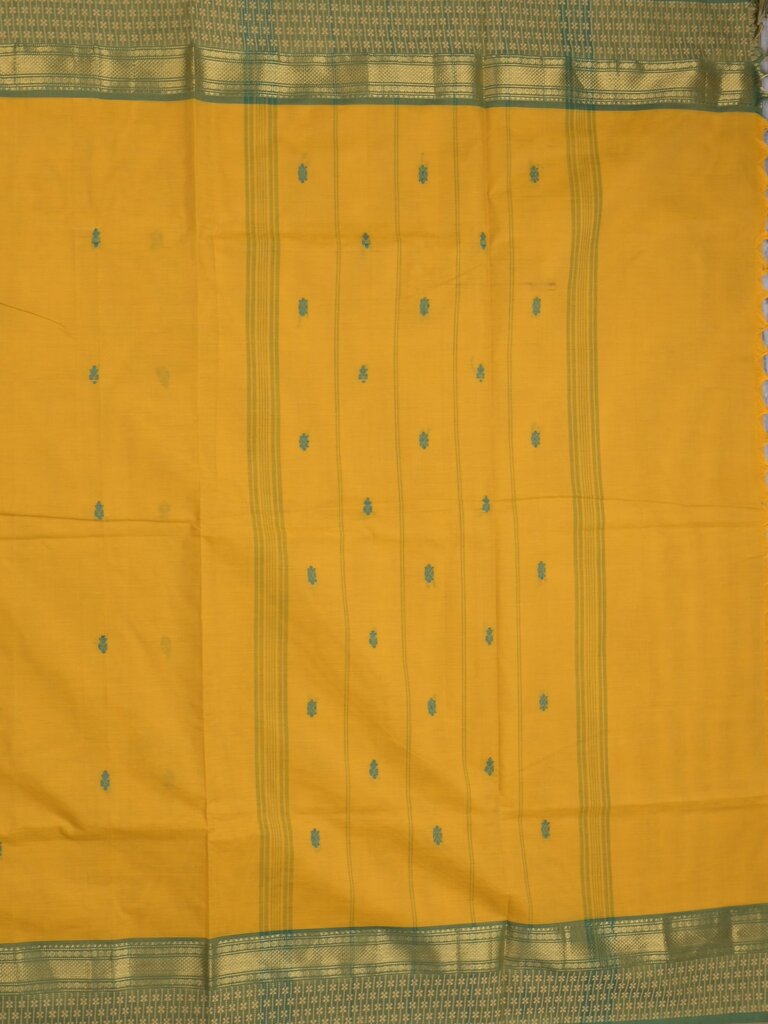 Kanchi cotton saree allover motifs with contrast border and attached self blouse