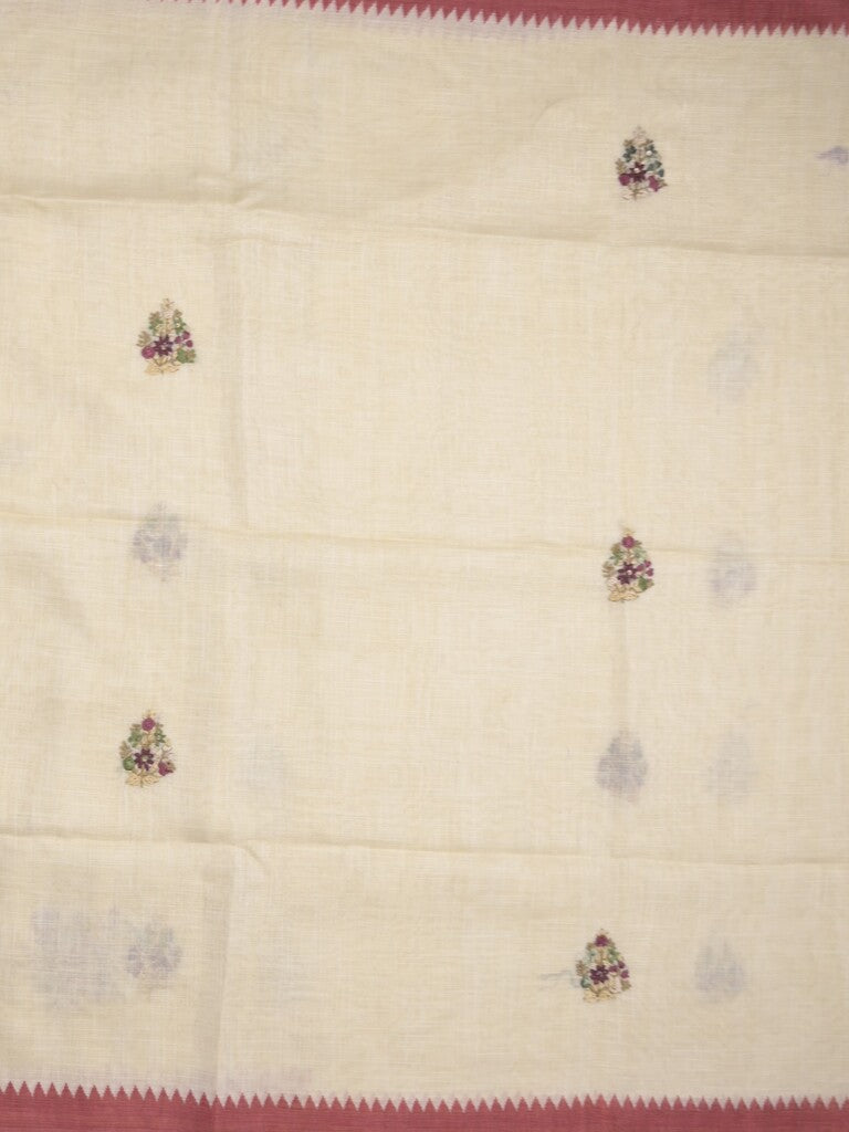 Lenin tissue embroidered fancy saree in cream color with embroidery pallu and matching blouse