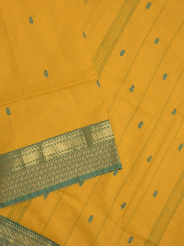 Kanchi cotton saree allover motifs with contrast border and attached self blouse