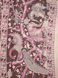 Kalamakari cotton saree brown color allover prints & printed border with printed pallu and contrast blouse