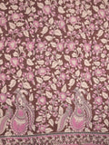 Kalamakari cotton saree brown color allover prints & printed border with printed pallu and contrast blouse