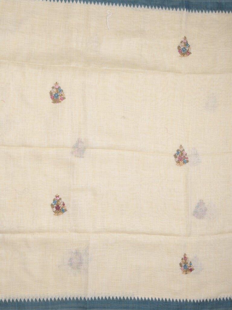 Lenin tissue embroidered fancy saree in cream color with embroidery pallu and matching blouse