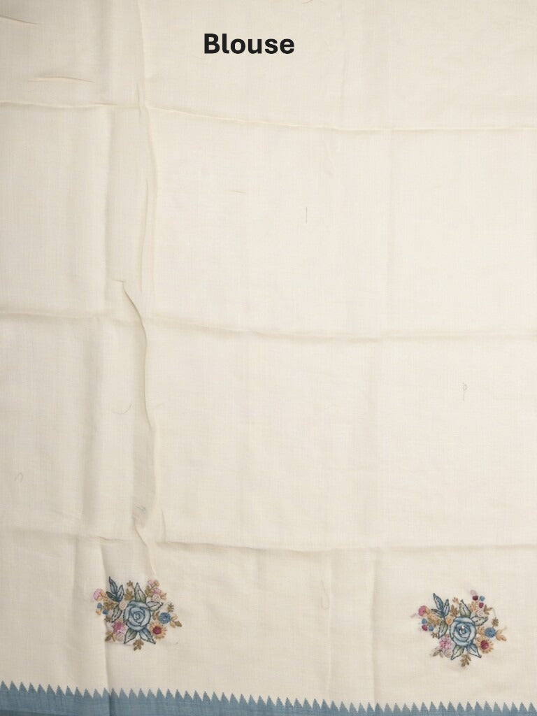 Lenin tissue embroidered fancy saree in cream color with embroidery pallu and matching blouse