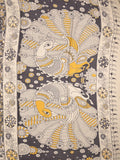 Kalamakari cotton saree black color allover prints & printed border with printed pallu and contrast blouse