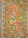 Kalamakari cotton saree light blue color allover prints & printed border with printed pallu and contrast blouse