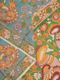 Kalamakari cotton saree light blue color allover prints & printed border with printed pallu and contrast blouse