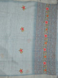 Lenin tissue embroidered fancy saree in light blue color with embroidery pallu and matching blouse