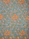 Kalamakari cotton saree light blue color allover prints & printed border with printed pallu and contrast blouse
