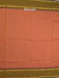 Kanchi cotton plain saree with zari border with attached self blouse