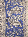 Kalamakari cotton saree half white color allover prints & printed border with printed pallu and contrast blouse