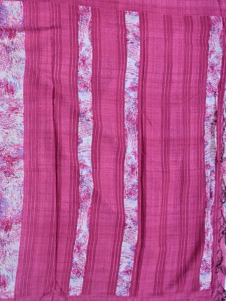 Soft tussar fancy saree light pink color allover prints & kaddi border with printed pallu and plain blouse