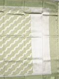 Organza tissue fancy saree light olive green color allover stripes & small kaddi border with short pallu and attached blouse